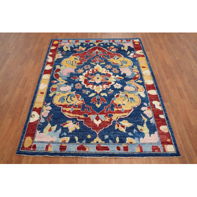 Handmade Blue Oushak Vegetable Dye Rug 5x7