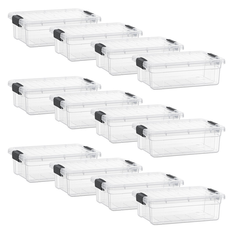  Boîte de rangement transparente avec couvercle, bacs de rangement en plastique de 4,5 pintes pour l'organisation, caisses empilables, sans BPA, non toxiques, sans odeur, organisateurs pour la maison, le bureau, l'école et le dortoir, paquet de 12