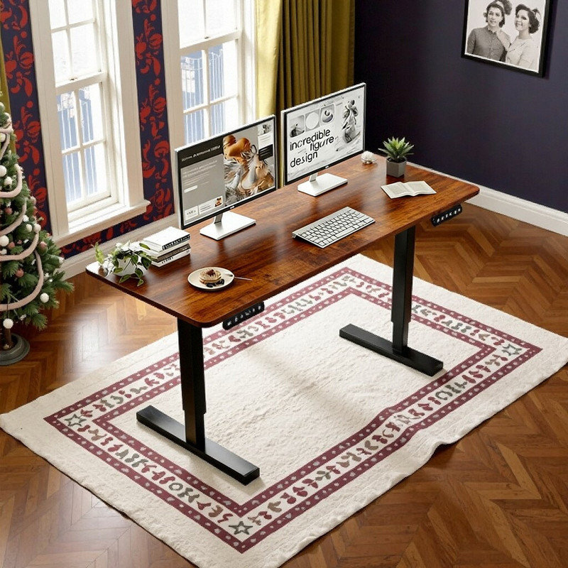 Bureau debout à hauteur ajustable électrique en acier massif 55 pouces Libro pour bureau à domicile et jeux, Noir brun / noir