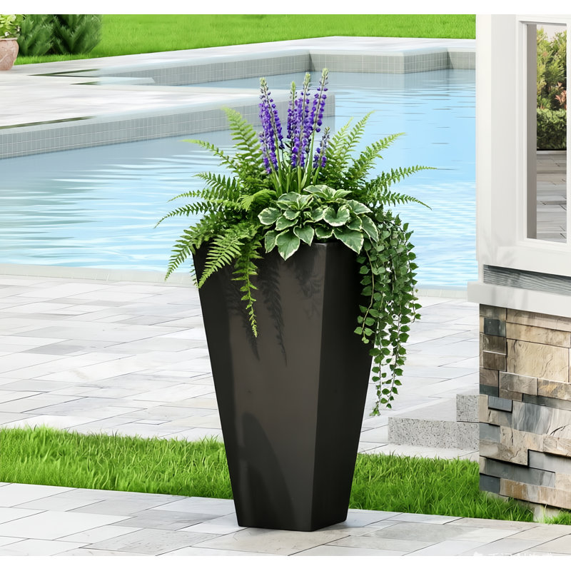 Lightweight Mgo Small Cast Stone Planter, 24.75'' H X 13'' W X 13'' D, Black
