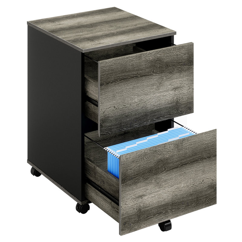 Classeur vertical mobile à 2 tiroirs Tim, Gris foncé rétro