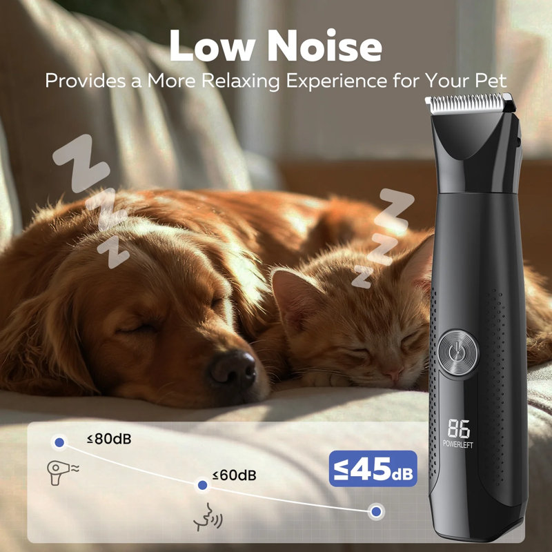 Ensemble de tondeuse pour toilettage 4-en-1 avec plusieurs têtes de pales, taille-bord rechargeable à faible bruit pour les chiens et les chats avec pales 32 mm / 20 mm / 10 mm et meuleuse à clous