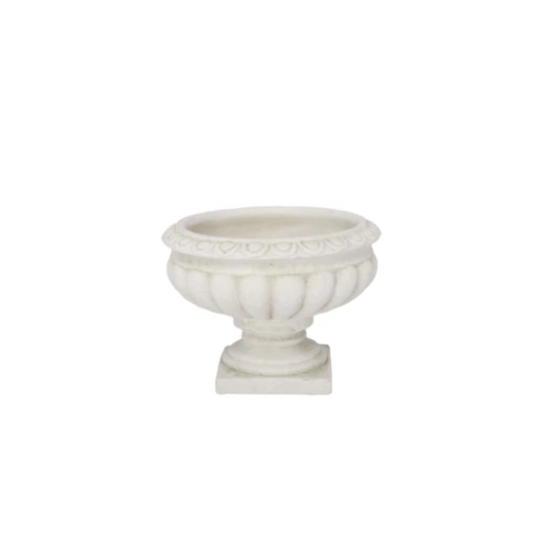 Vase urne classique en ciment blanc antique, H 7,75 po x l 10,25 po x P 10,25 po