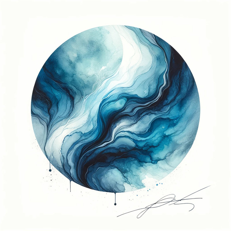 Orbe azur - vague circulaire abstraite sur toile, H 30 po x l 30 po