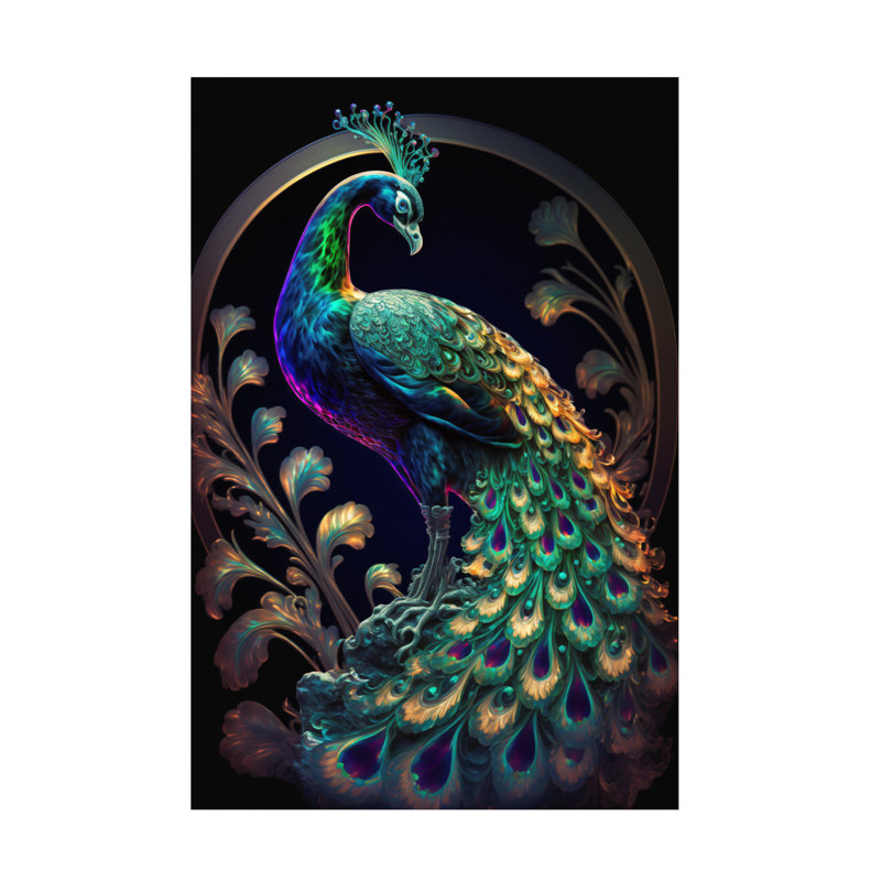 Art mural sur toile tendue - "Proud Peacocks 22" de Ray Heere pour décoration de salon, de chambre à coucher ou de bureau - 12 x 19 pouces - 12 x 19