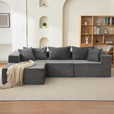 Lit confortable en forme de L de 106 po avec méridienne orientée vers la gauche et siège moelleux, canapé modulaire Cloud sans assemblage pour le salon, gris foncé
