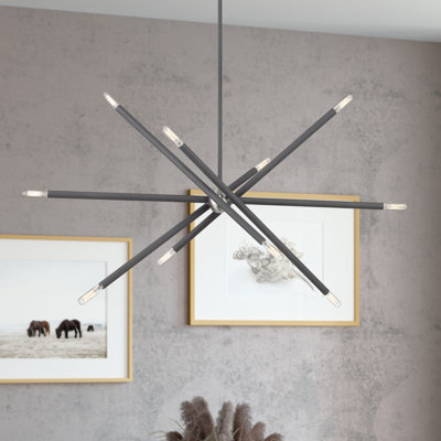 10 Light Scandinavian Grey Large Linear Chandelier With Brushed Nickel Finish Accents