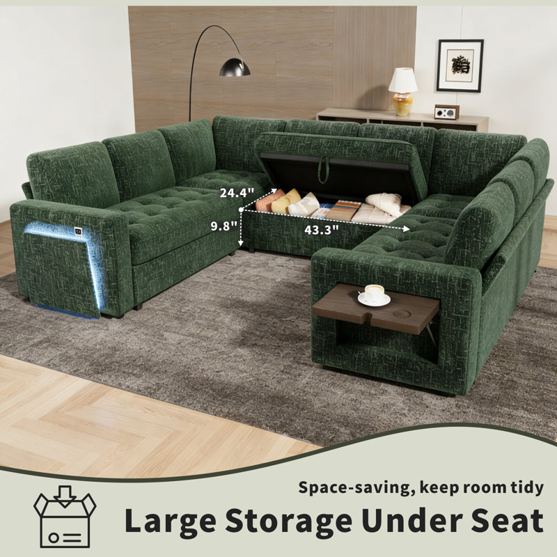 Canapé modulaire en U 8 pièces: convertible en lit, avec fauteuils inclinables, ports USB et rangement caché | S'assemble en 20 minutes, sans outils
