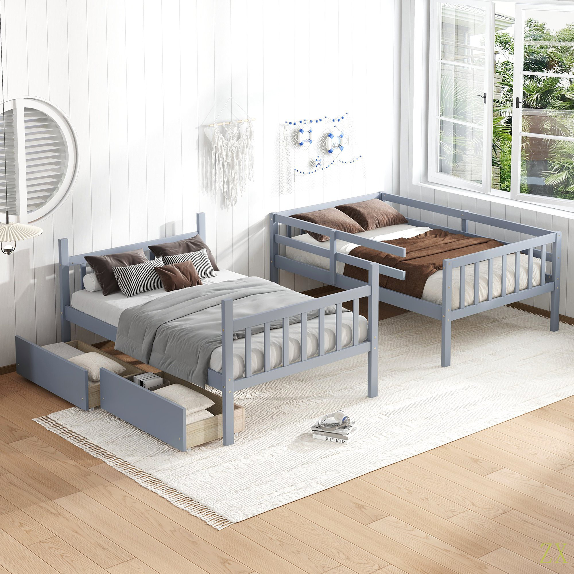 Latitude Run® Twin Over Twin Rubber Wood Bunk Bed With 2 Drawers ...