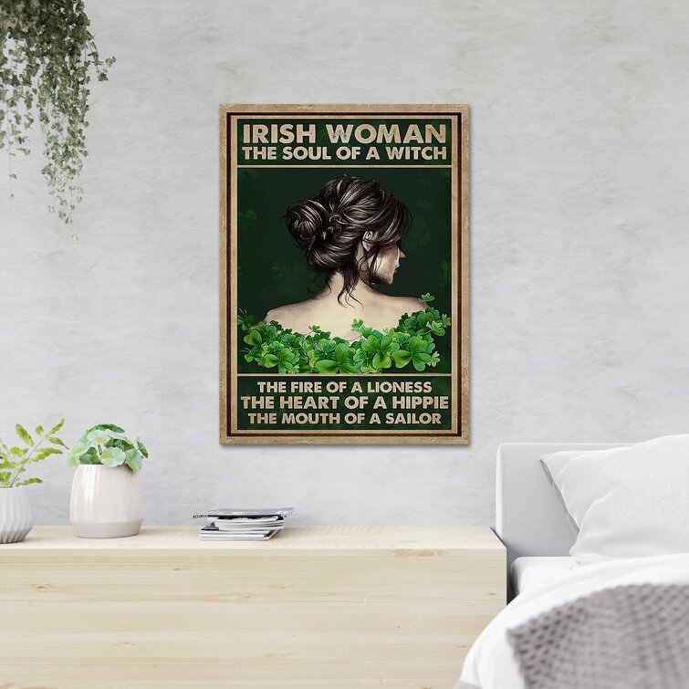 Irish Girl With Lucky Flowers - Irish Woman The Soul Of A Witch - 1 Piece Rectangle Graphic Art Print On Wrapped Canvas