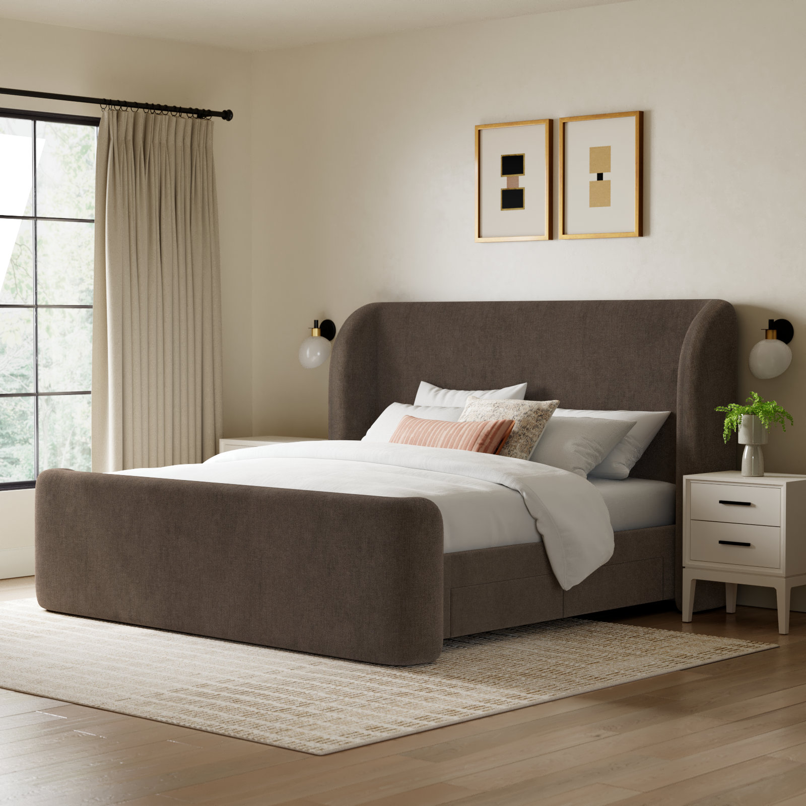 Lizzie Upholstered Storage Bed, Dark Brown, King