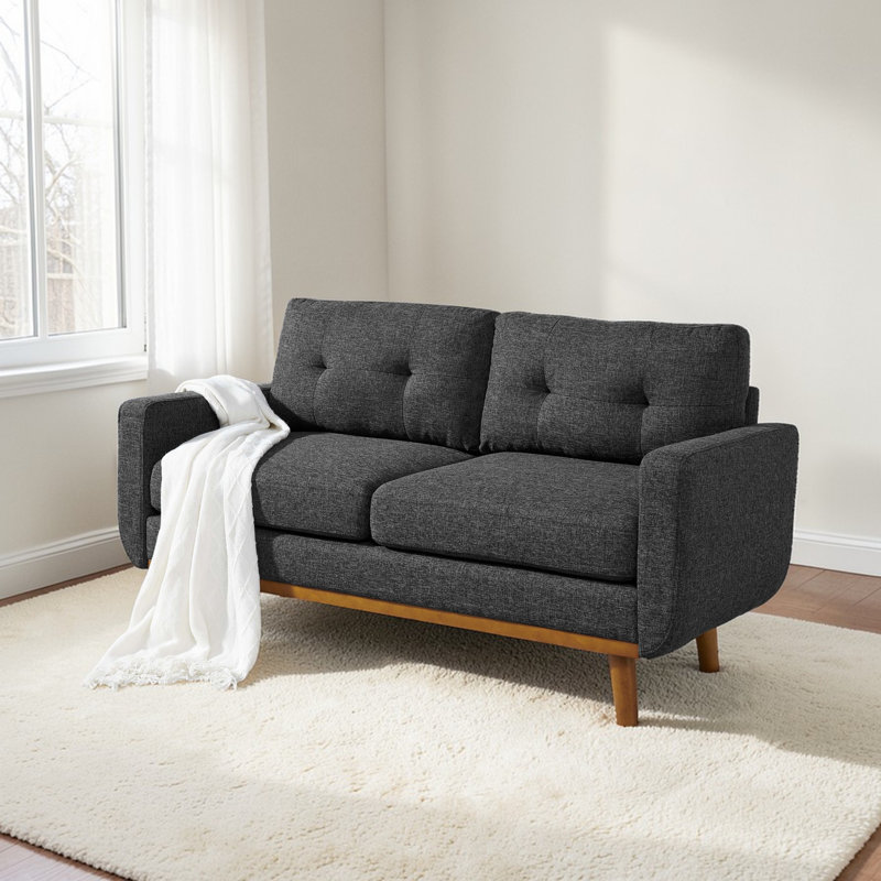 Brooklington 67.7" Square Arm Loveseat, Dark Gray Polyester