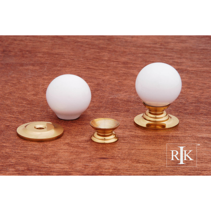 CK Series 1 1/4" Diameter Round Knob, White / Polished Brass, 1" H x 1" W x 1.38" D