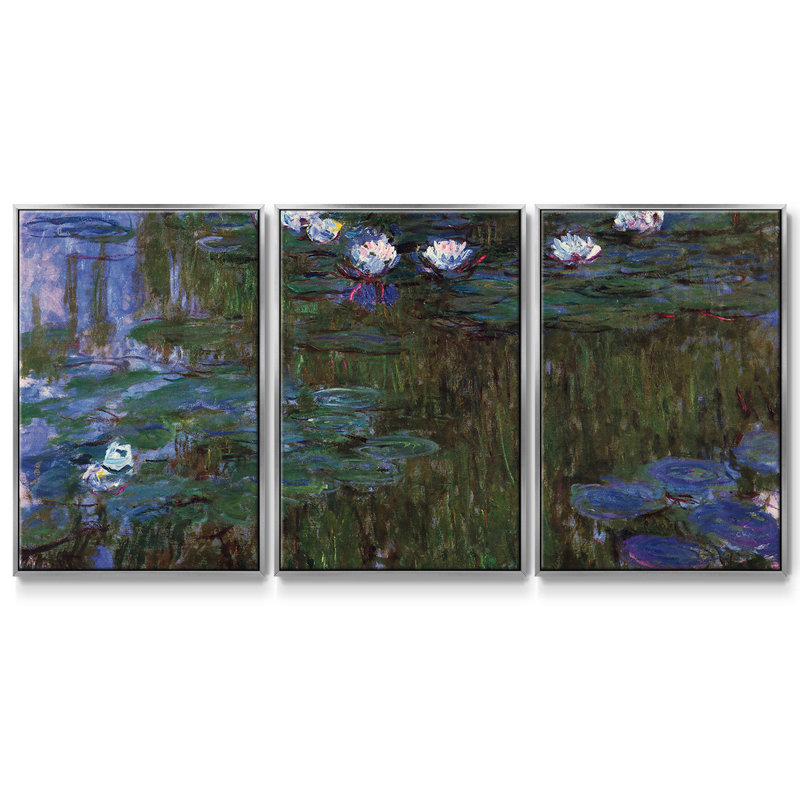 Water Lillies # 3 par Monet 3 pièces, Argent, H 24 po x l 48 po x P 2 po