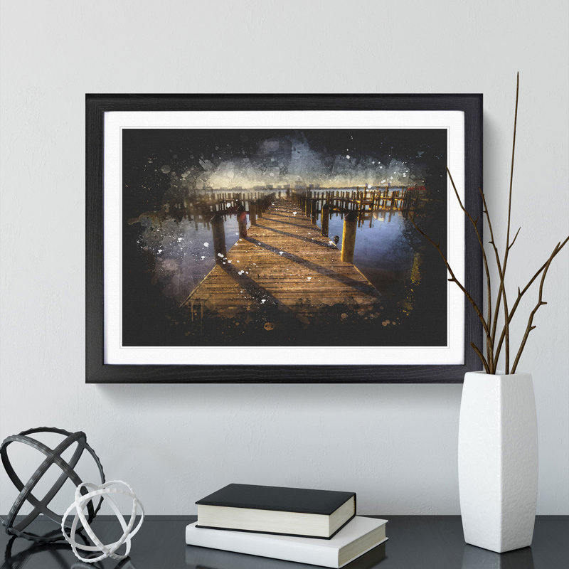 Jetty over the Lake - Picture Frame Painting, 36cm H x 48cm W x 2cm D, Black