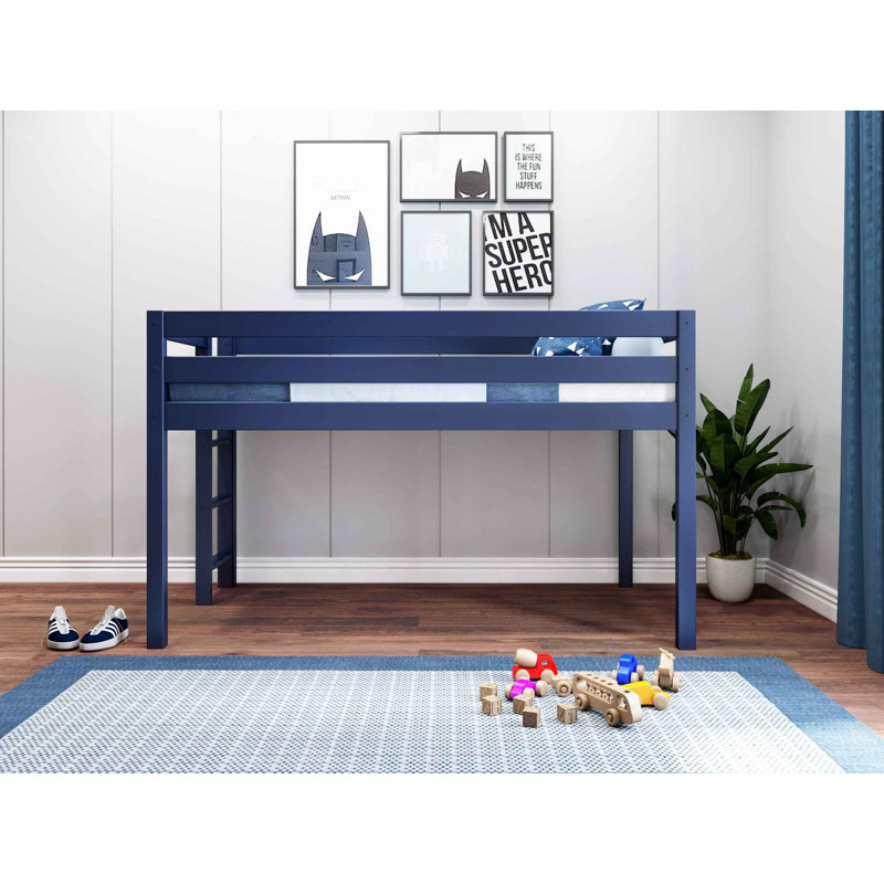 Johannes Solid Wood Twin Low Loft Bed with Ladder, Blue