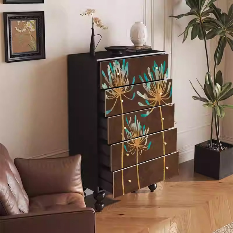 Armoire de rangement durable en noyer avec poignées en métal