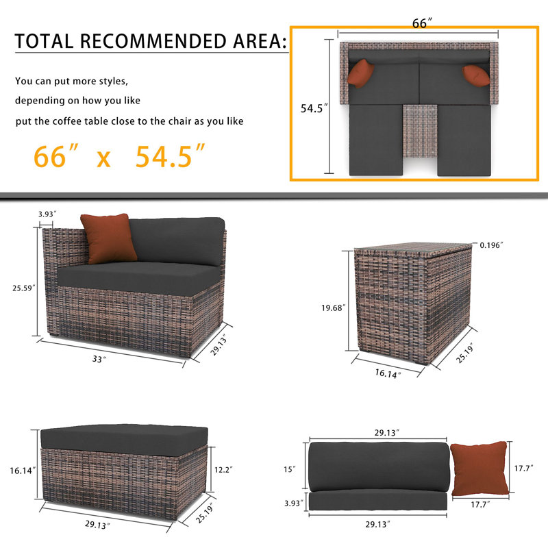Ensemble de conversation d'extérieur pour 4 personnes Sevasti avec coussins, Noir, Brun