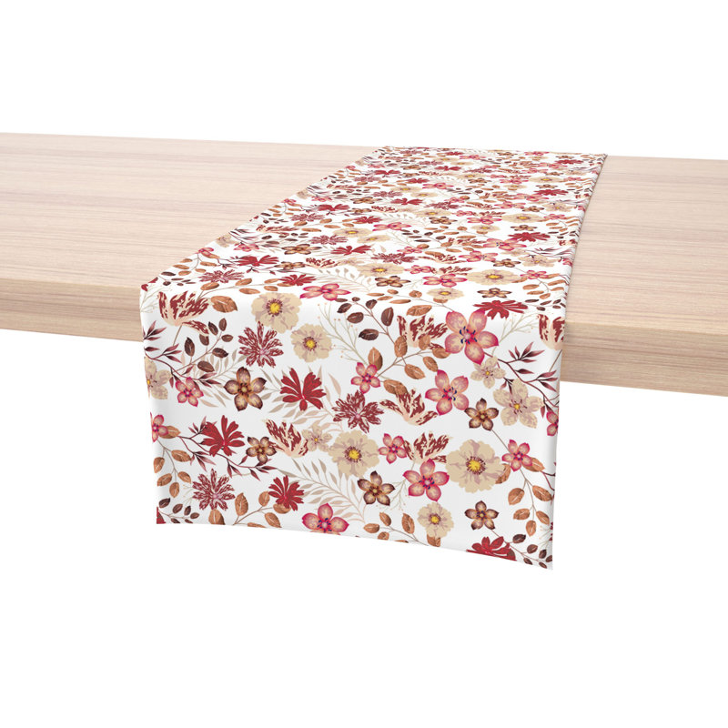 Rectangular Floral Cotton Twill Table Runner, 108" L x 16" W