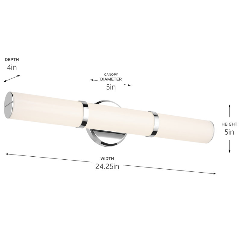 24.25" Bath Bar Medium LED with White Glass, Chrome