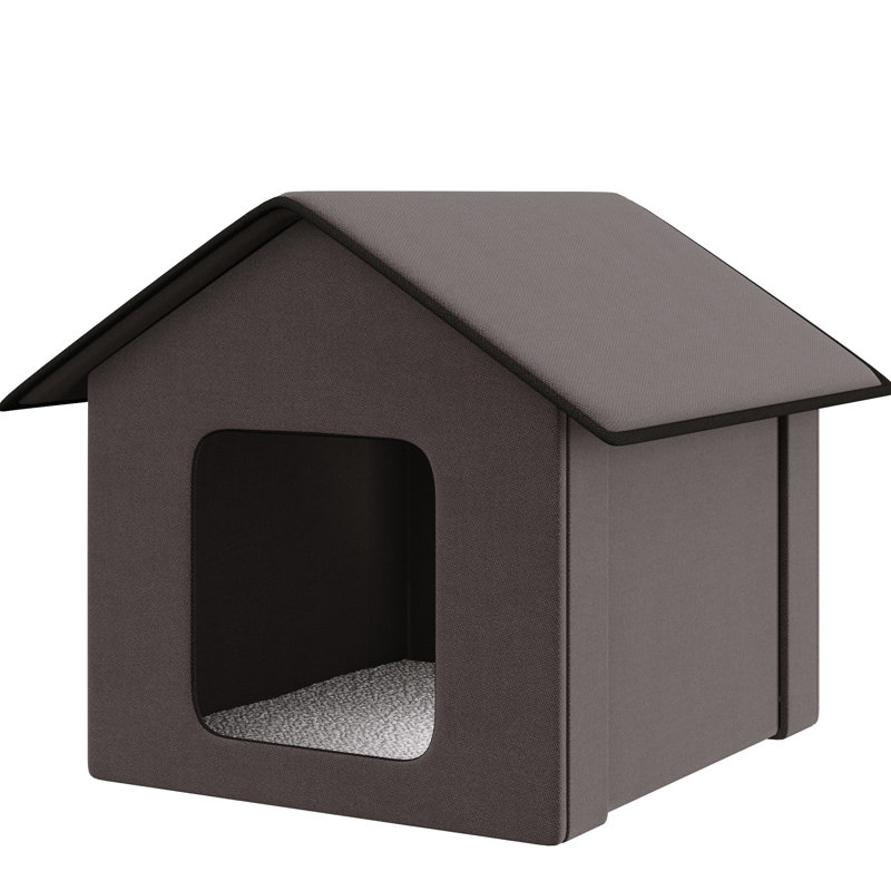Maison de chat chauffée pour l'extérieur et l'intérieur, isolée et imperméable en brun, avec housse en molleton doux