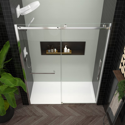 S-RM6076TC 56-60"W X 76"H Sliding Shower Door, Frameless Glass Shower Door With Chrome Hardware, Towel Bar And Handle,Drop Shipping Available
