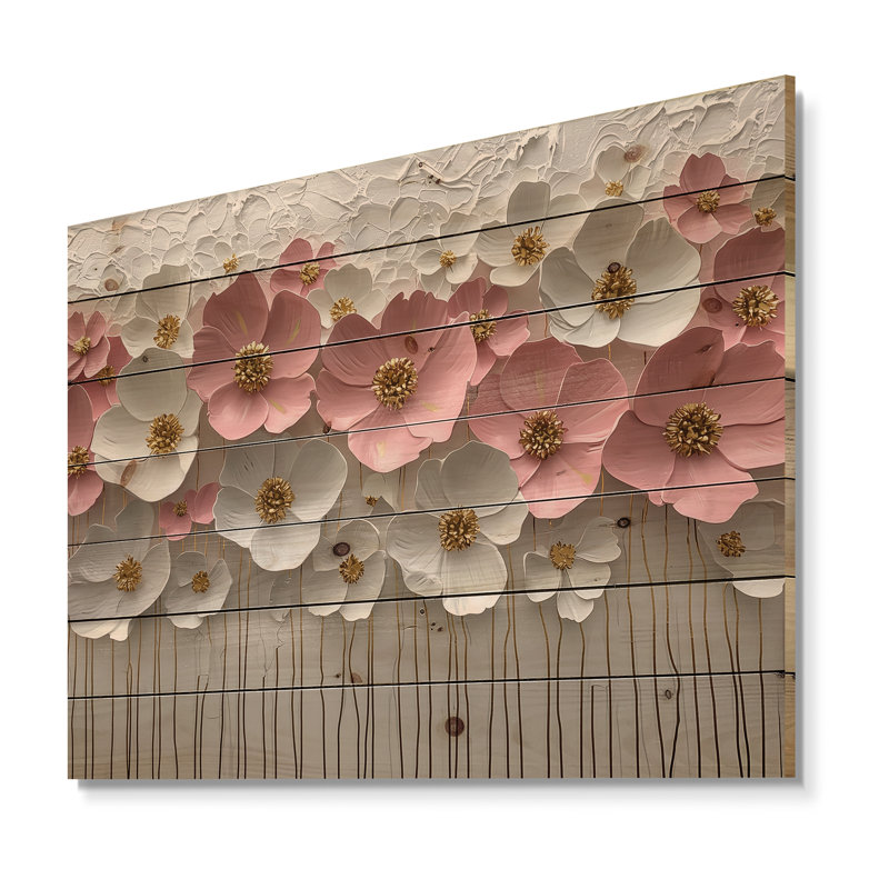 Rose pastel crème de fleurs sauvages champ I - impression sur bois de fleurs sauvages - sur bois de pin naturel