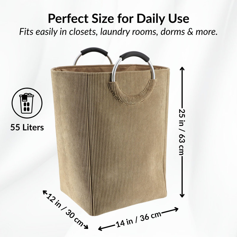 Panier à linge en velours côtelé 55L, Beige