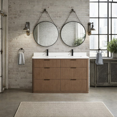 Meuble-lavabo double 55 po avec plateau en quartz Aria