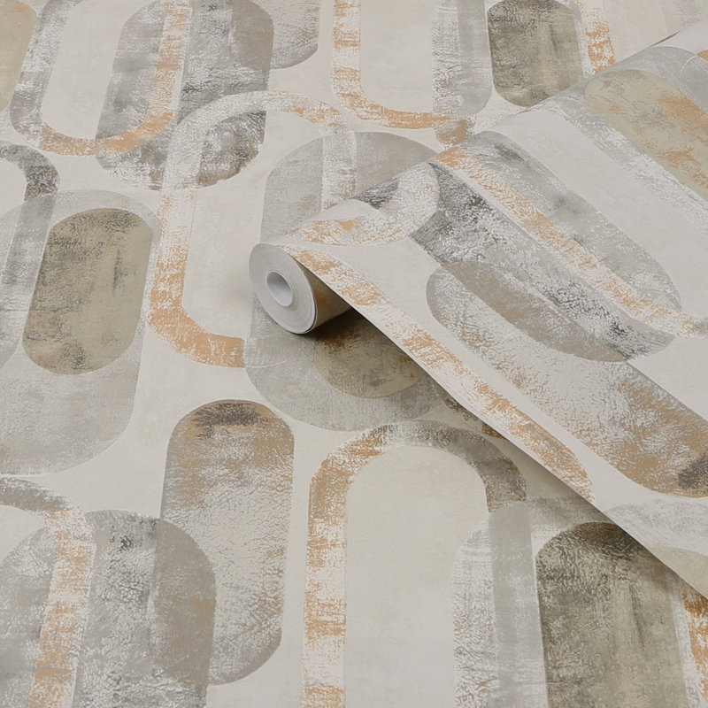 Sublime Geometric Vinyl Metallic Wallpaper Double Roll, Sand Gold