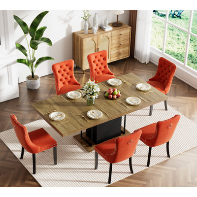 62.99" -78.74" Extendable Dining Table Set, Brown&Black Dining Room Table & Velvet Dining Chairs with Wood Leg, Rustic Kitchen Dining Table and Chairs by Mercer41