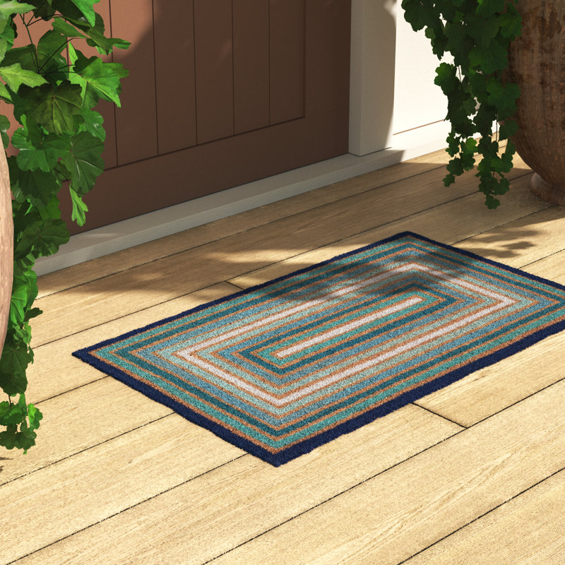 Kidsgrove Non-Slip Geometric Outdoor Doormat, Blue, 0.60" H x 18" W x 30" D