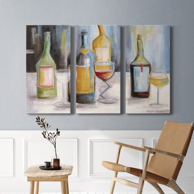 Dégustation de vin - ensemble de 3 peintures sur toile tendue