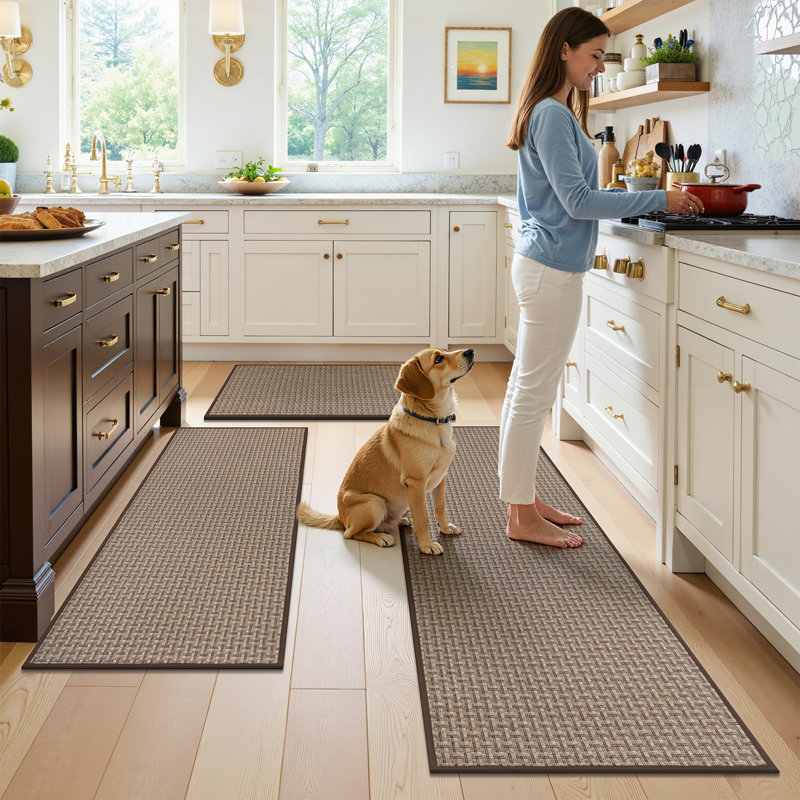 Woven Non-Slip Kitchen Mats (Set of 3), Brown