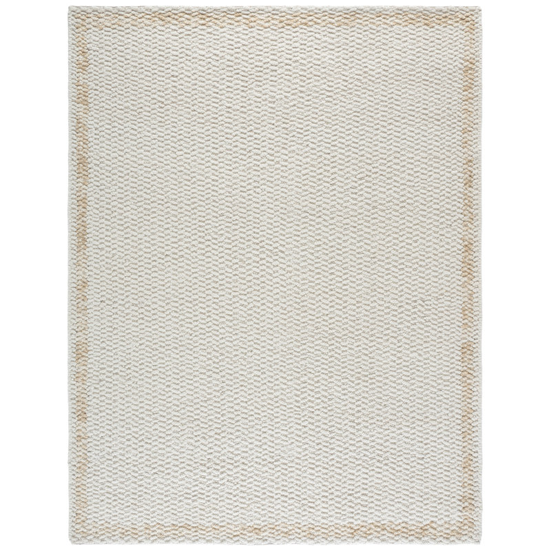 Tapis abstrait en laine / coton tissé à la main Natura en beige / ivoire, Rectangle 8 pi x 10 pi