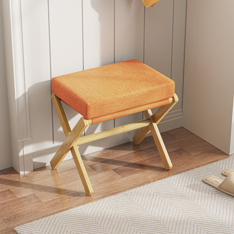 Rectangle Standard Tufted Upholstered Ottoman Stool, Orange
