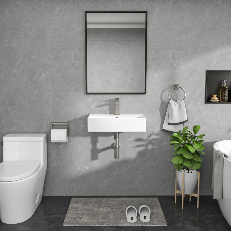 21" x 12" Wall Mount Bathroom Sink White Ceramic Rectangular Floating Vessel Sink with Overflow, 21" L x 12" W, Rectangular