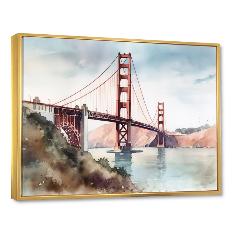 Vue de San Francisco II - reproduction, H 34 po x l 44 po x P 1,5 po, Cadre flottant doré