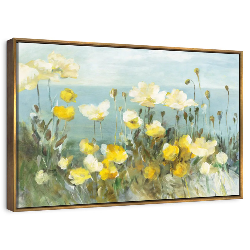 Champ de coquelicots, Cadre flottant doré, 37 po x 25 po