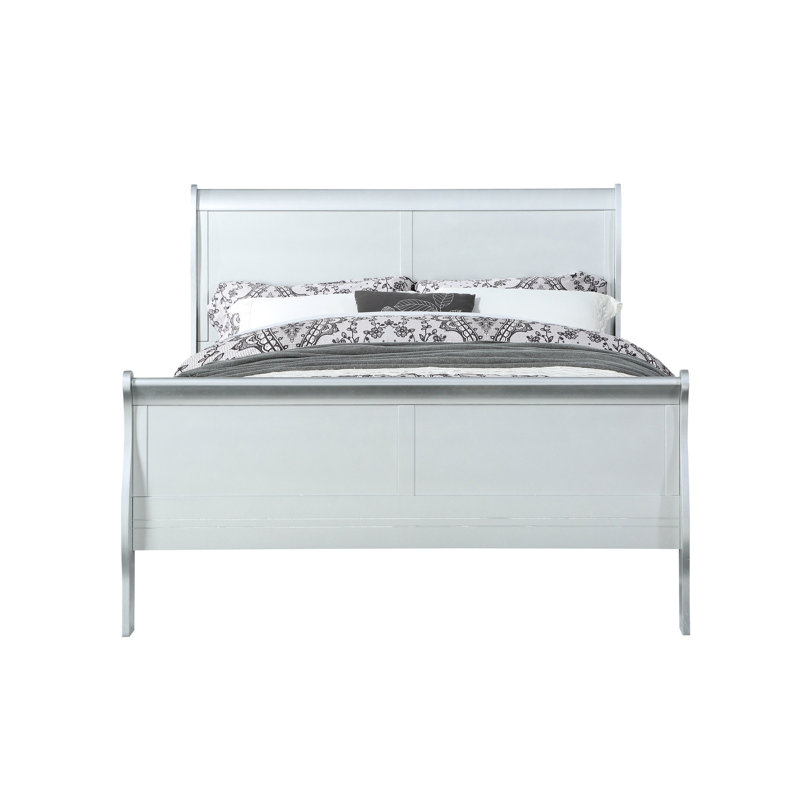 Platinum Finish Bed, Eastern King Size, Design, Synthetic Wood Construction Timeless E. Structure, 80" Long, Low , Comfy Sleep Surface