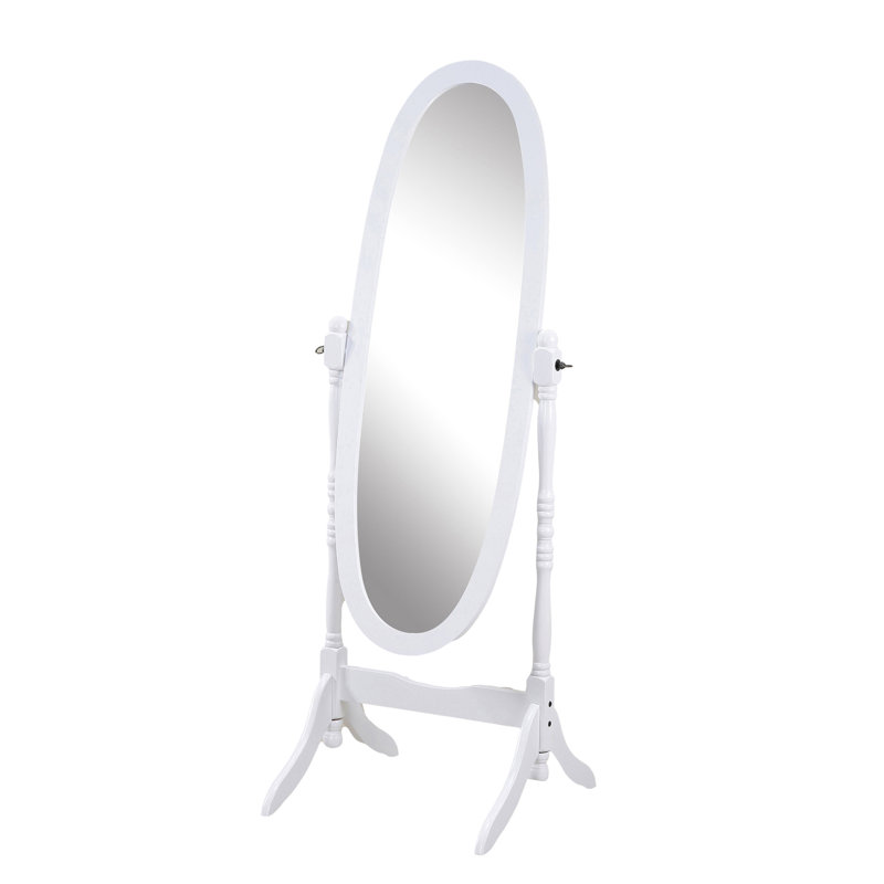Finition miroir de plancher de bois traditionnel de style reine Anna, H 59 po x l 23 po x P 16 po, Blanc