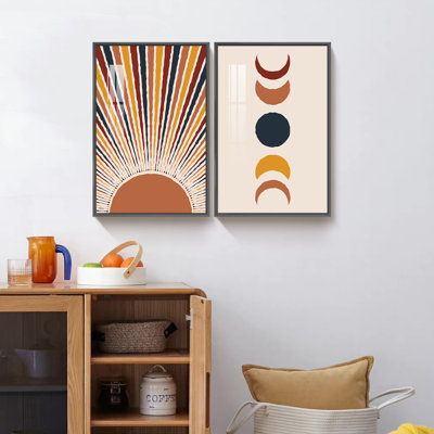 Soleil et forme de lune - ensemble de 2 impressions sur toile encadrées