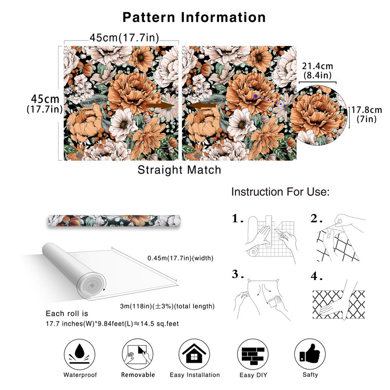 Rouleau de papier peint texturé à motif floral L 10 pi x l 17,7 po Kairen