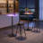 Bar Table, Round Cocktail Table with Multi-Colored Lights and Glass Top, Large Steel Base