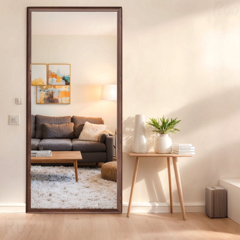 Artificial Wood Frame Full-Body Floor Accent Mirror - Elegant Durable, Suitable For Bedrooms/Clothing Stores/Salons