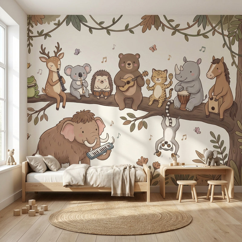Papier peint animaux, décoration murale fantaisiste, 120 po x 96 po, Peler et coller