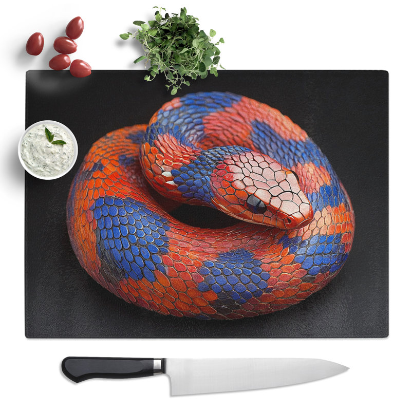 Python Snake Illustrated  Glass Chopping Board