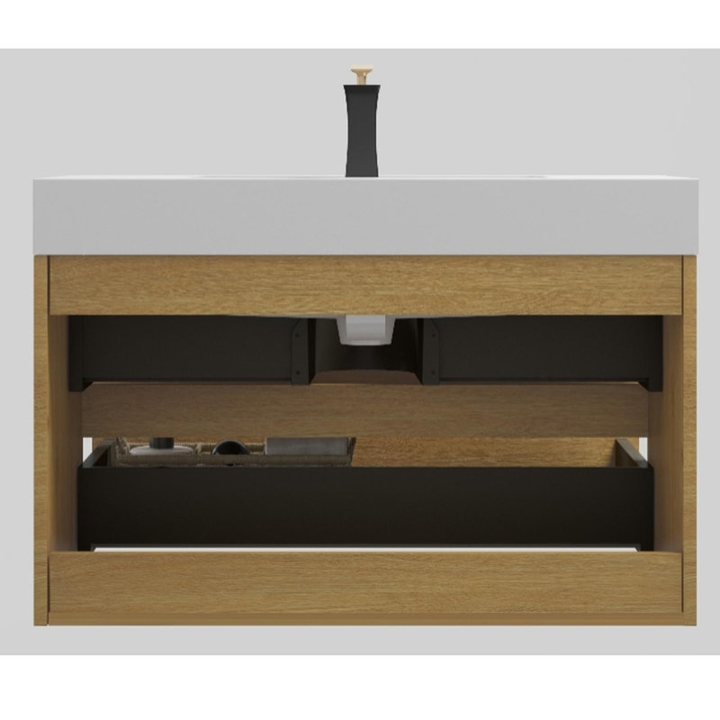 Meuble-lavabo moderne avec lavabo, Blanc, Chêne naturel