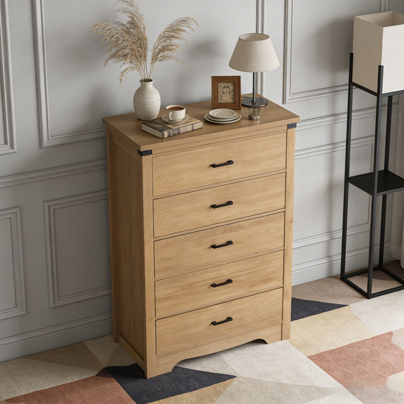 Commode 31,4 po de hauteur et commode, Chêne - 5 tiroirs