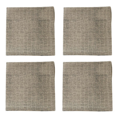  Beige Block Print Napkin Set of 4